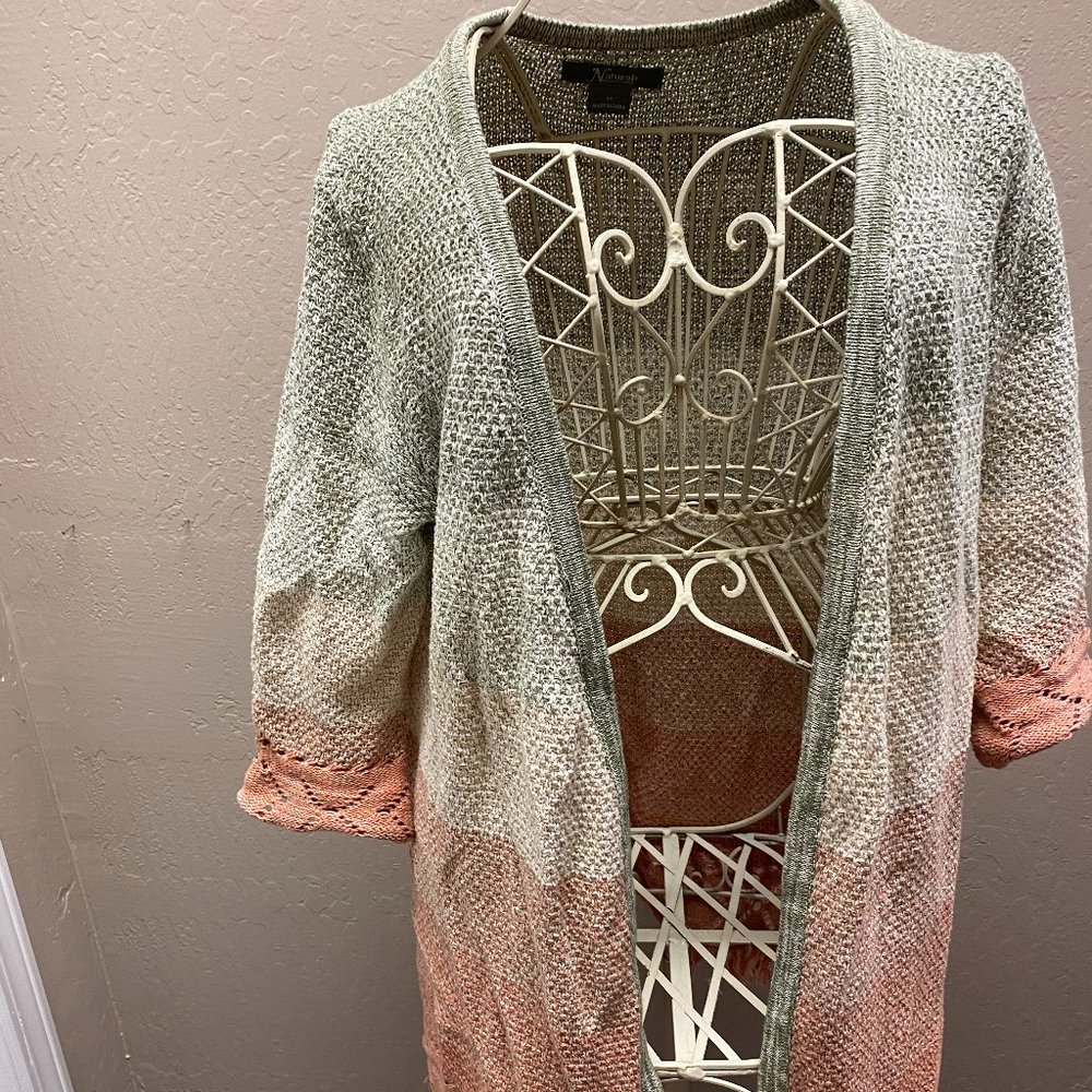 Sage green, cream, and pink cardigan